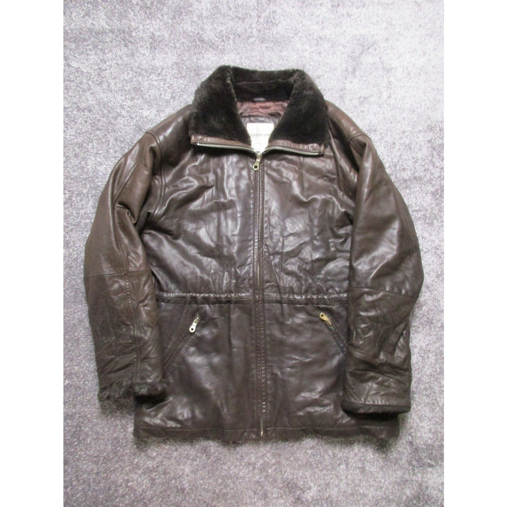 Andrew Marc NY Jacket Womens Medium Brown 100% Leather Faux Fur Zip Pockets